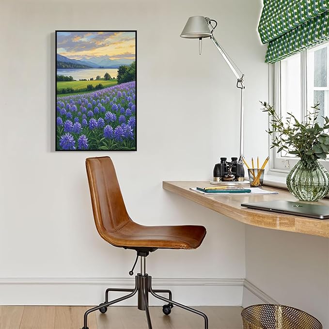 The lavender scenery all over the lake at sunset is suitable for posting in the living room bedroom office landscape poster wall painting-Ruum Studio Home