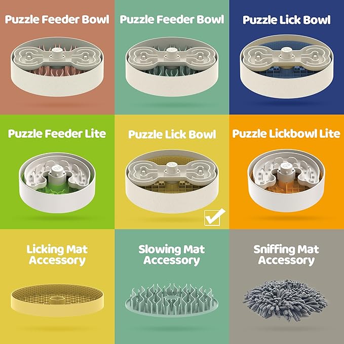 Slow Feeder Dog Bowl with Lick Mat and Puzzle Inserts - Non-Slip Base, Adjustable Speed Design, Dishwasher Safe for Large Dogs,Yellow-Ruum Studio Home