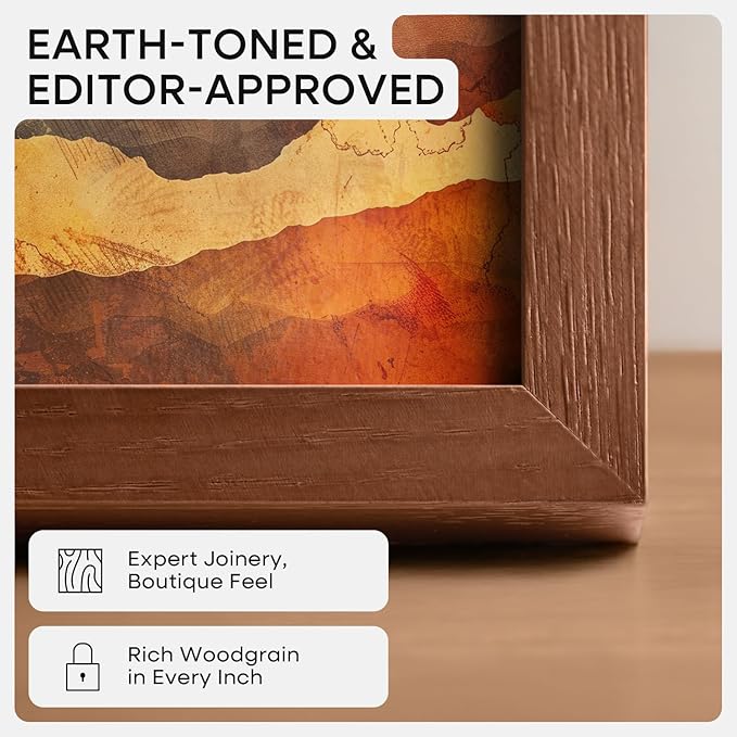 Homeforia 16x20 Picture Walnut Frame, High End Dark Oak 16x20 Wooden Brown Frames with Mat 11x14, 16 x 20 Wood Poster Frame Matted to 11 by 14, 20x16 Hanging Frames, Tempered Glass, Wall Kit, Set of 1-Ruum Studio Home