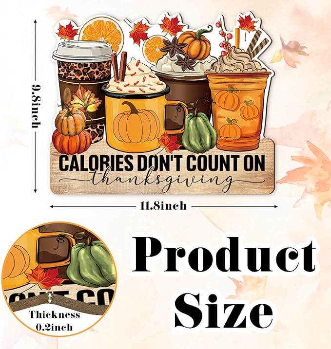 Thanksgiving Door Sign Decor, Calories don't Count on Thanksgiving, Fall Autumn Seasonal Wall Art Hanging Wooden Sign Halloween Decorations for Home Party Outside Indoor, Housewarming Gift-Ruum Studio Home