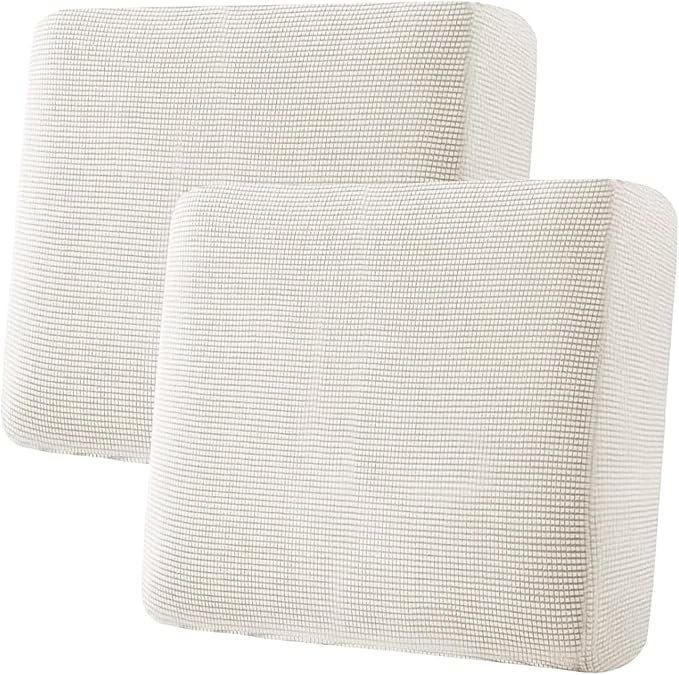 H.VERSAILTEX Super Stretch Individual Seat Cushion Covers - Sofa Couch Cushion Slipcover Sets - Thick Jacquard Textured Twill Fabric - Large (2 Piece, Ivory)-Ruum Studio Home