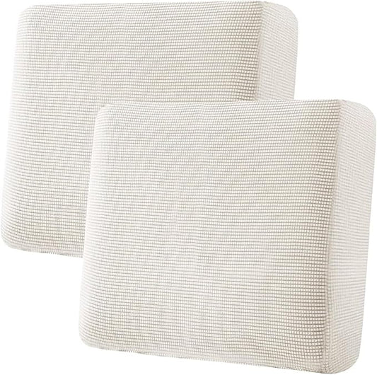 H.VERSAILTEX Super Stretch Individual Seat Cushion Covers - Sofa Couch Cushion Slipcover Sets - Thick Jacquard Textured Twill Fabric - Large (2 Piece, Ivory)-Ruum Studio Home