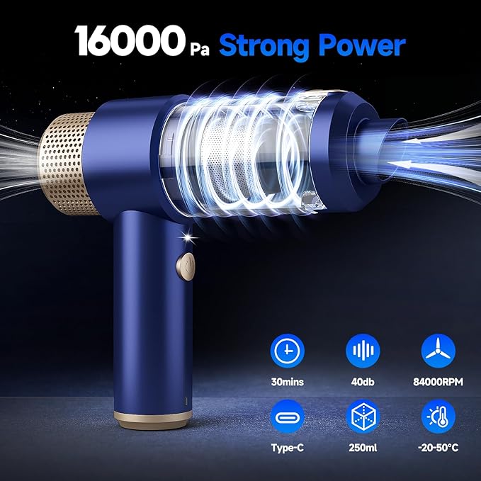 Car Vacuum Cleaner, 16000PA Mini Car Vacuum Cordless Powerful, 7 in 1 Portable Handheld Vacuum Cordless with LED Light, Dual Filters, One-Touch Empty for Pet Hair, Home, Office-Ruum Studio Home