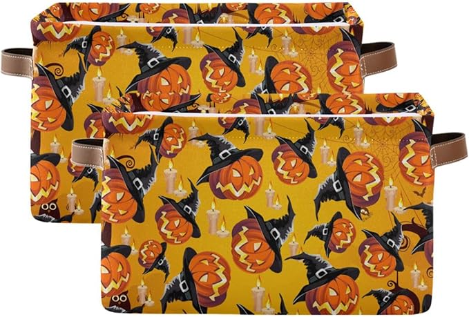 Storage Basket Bin Organizer Basket Collapsible Shelf Basket Cube with handle for Nursery Bedroom Bathroom, one sizex1, Pumpkin-Ruum Studio Home