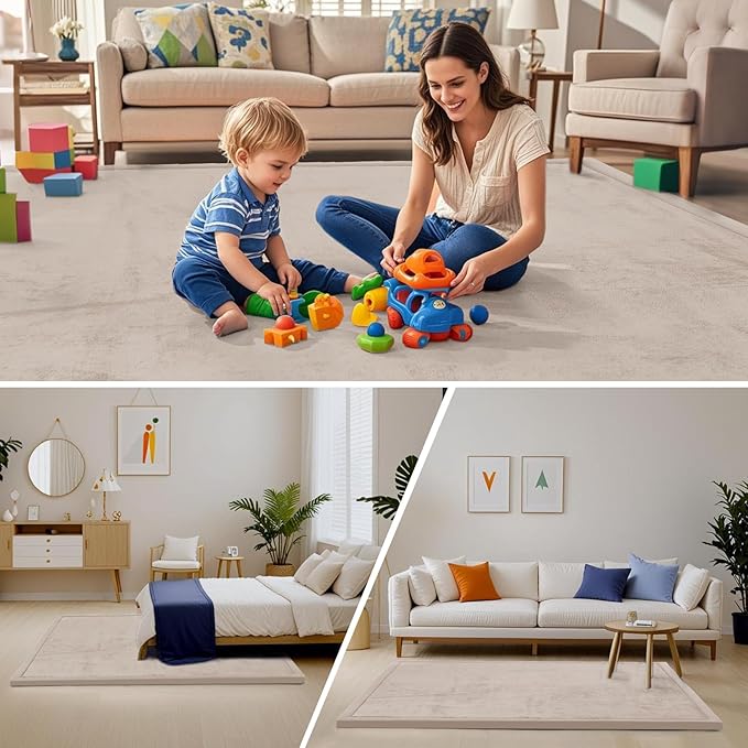 ACOMOPACK Baby Play Mat for Floor,1.3" Thick Memory Foam Area Rug for Living Room,Soft Velvet Crawling with Non-Slip Bottom for Kid,Toddler,79"×157" Tummy Time Nursery Rugs,Yoga（Beige）-Ruum Studio Home