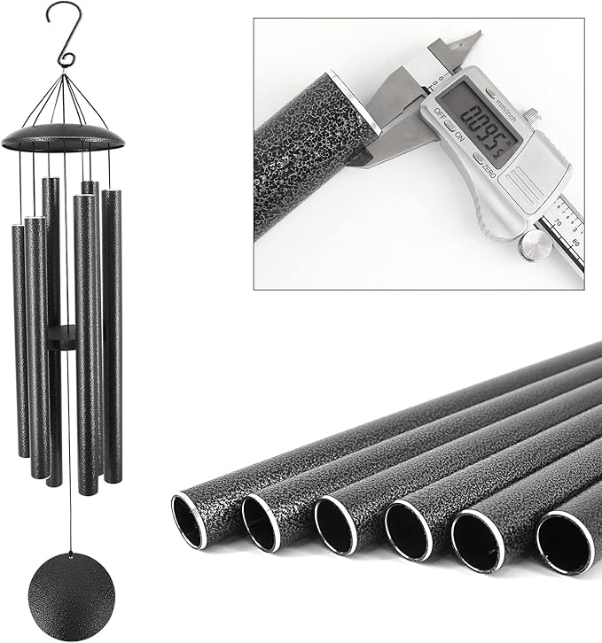 ASTARIN Wind Chimes Outdoor, 45-Inch Memorial Wind Chimes with 6 Heavy Tubes, Unique Outdoor Decor, Sympathy Gifts, Black Grey-Ruum Studio Home