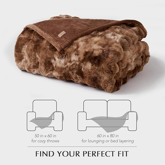 EVERGRACE Ultra Soft Luxury Fluffy Ridgeline Faux Rabbit Fur Throw Blanket, Thick Warm Bubble Throw for Bed, Cozy Plush Reversible Blankets for Couch, Chair, Sofa, Lion Caramel, 60x80 Inches, 870 GSM-Ruum Studio Home