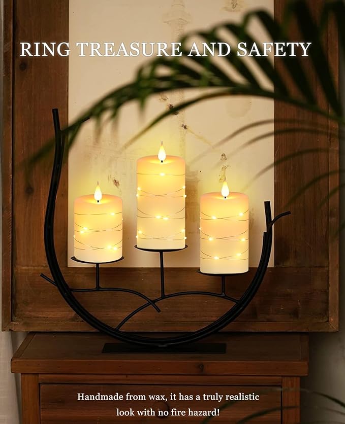 Flameless Candles With Remote, Battery Operated Candles LED Candles with string lights Flickering Candles with Timer, 4‘’ 5‘’ 6‘’ Candle For Seasonal and Festival Celebration’s Candles set of 3-Ruum Studio Home