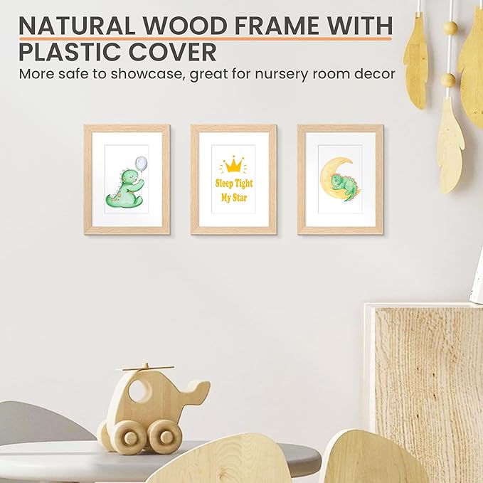 upsimples 6x8 Picture Frame, Natural Solid Wooden Picture Frames, Display 4x6 with Mat or 6 x 8 Without Mat, Wall or Tabletop, 1 Pack, Natural-Ruum Studio Home