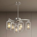 6 Light Modern Brushed Nickel Pendant Light Fixture For Dining Room，Contemporary Kitchen Light Fixtures Brushed Nickel，Adjustable Height Farmhouse Dining Chandeliers Over Table，With Glass Shade-Ruum Studio Home