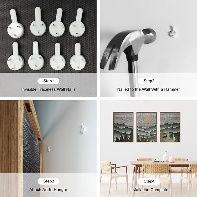 HLNIUC Mountain Framed Canvas Wall Art,Large Green Forest Woodcut Wall Decor Set of 3(16”x24”)Abstract Sun Forest Pine Trees Wall Painting,Rustic Sun Nature Landscape Art Print for Living Room,Bedroom-Ruum Studio Home