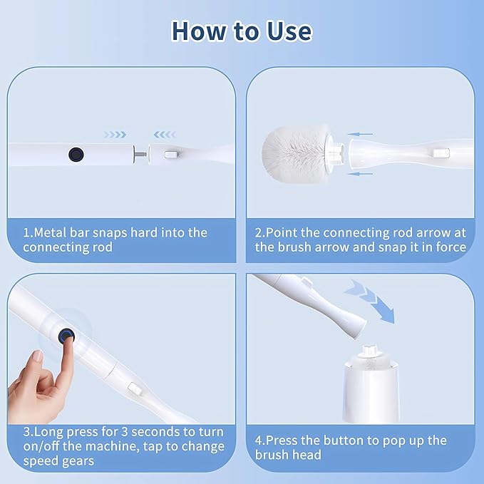 Electric Toilet Brush, HKFIF Toilet Brush with Holder, 360 Degree Powerful Cleaning Easily Eliminate Stains and Residue, 2 Speeds Rechargeable Motorized Toilet Scrubber-Ruum Studio Home