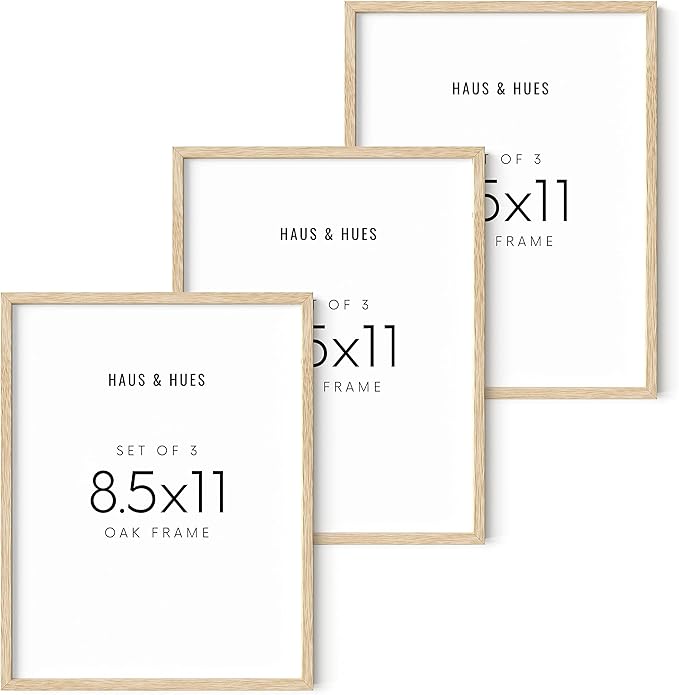 HAUS AND HUES Set of 3 Pennsylvania Oak Wood Picture Frames, 8.5x11 in, Beige, Minimalist Style, Shatterproof Plexiglass, Wall Mount, 3 Count-Ruum Studio Home