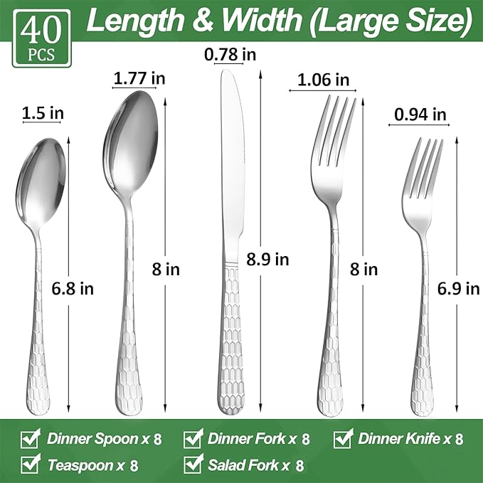 40 Pcs Silverware Set for 8 with Water Cube Handle design, Food Grade Stainless Steel Flatware Set, Eating Utensils Sets Include Fork/Knife/Spoon, Reusable Cutlery Set, Dishwasher Safe-Ruum Studio Home