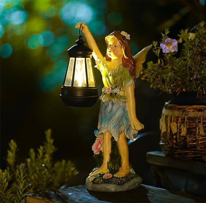 Fairy Garden Statue Solar Garden Fairy with Lantern Light Outdoor Decoration Waterproof Solar Sculpture for Patio Yard Lawn Gift for Mom Grandma-Ruum Studio Home