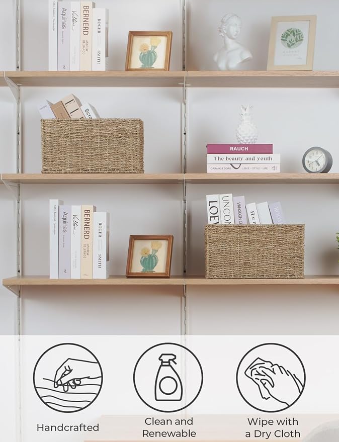 StorageWorks Wicker Storage Basket for Organizing, Medium Seagrass Storage Baskets with Built-in Handles for Pantry, Shelves,2-Pack-Ruum Studio Home