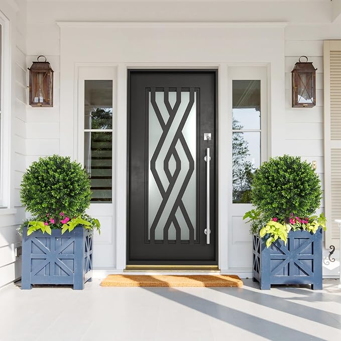 Artificial Boxwood Topiary Outdoor Plants with Spike, 2 Pack Faux Bushes UV Resistant Fake Shrubs for Front Porch Décor-Ruum Studio Home