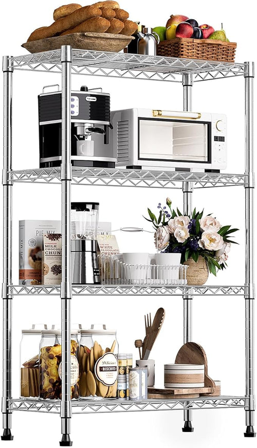 1000 lbs Storage Shelving Steel Heavy Duty 4-Tier Utility Shelving Unit Steel Organizer Wire Rack for Home,Kitchen,Office,Chrome (13.7" D x 29.5" W x 47.2" H)-Ruum Studio Home