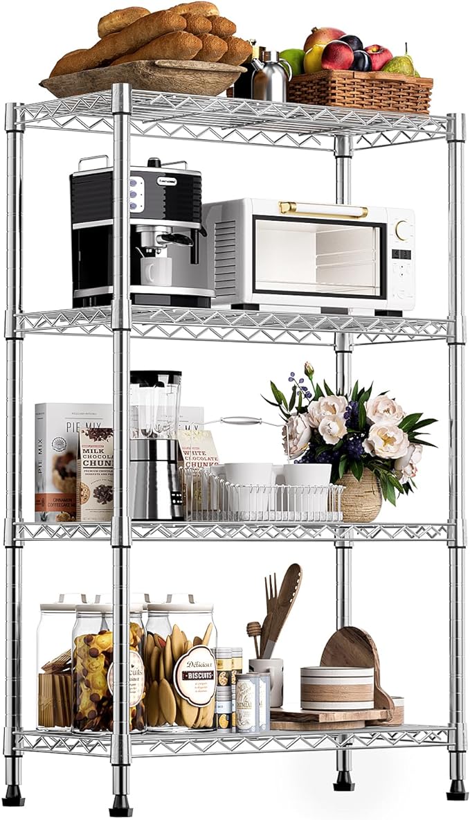 1000 lbs Storage Shelving 4-Tier Utility Shelving Unit Steel Organizer Wire Rack for Home,Kitchen,Office,Chrome (13.7" D x 23.6" W x 53.4" H)-Ruum Studio Home