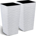 Worth Garden 22" Tall Planters Set of 2 - Plastic White Square Plant Pots - Modern Big Tapered Matte Wavy Tree Flower Pot for Indoor Outdoor Porch Deck-Ruum Studio Home