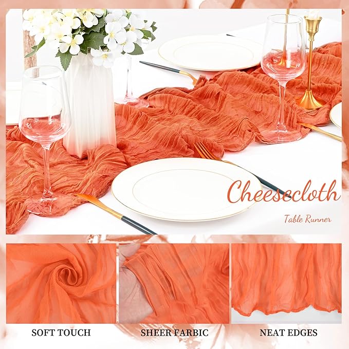 Orange Cheesecloth Table Runner 20 Pack 10FT Boho Fabric Rustic Cheese Cloth Table Runner for Wedding 20 x 120 Inch Long Bridal Shower Baby Shower Gauze Sheer Birthday Party Table Decorations-Ruum Studio Home