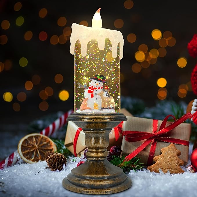 Christmas Flameless Candles, Flickering Flameless Candles with Timer, LED Candles Battery Operated, Snow Globe Candle Light for Christmas Decorations-Ruum Studio Home