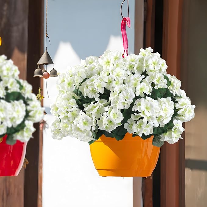 Hananona 12 Pcs Artificial Geranium Flowers for Outdoors Geranium Silk White Flower Outdoor UV Resistant Garden Plants Faux Flowers for Home Kitchen WeddingTable Centerpieces Decor (12, White)-Ruum Studio Home