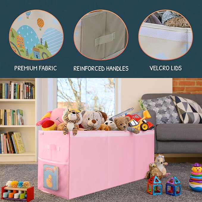 Extra Large Toy Storage Organizer with Lid - Sturdy, Collapsible Toy Chest Storage Box Design - Toys Bin with Dividers for Kids, Nursery, Bedroom, Playroom 37"x16"x14"-Ruum Studio Home