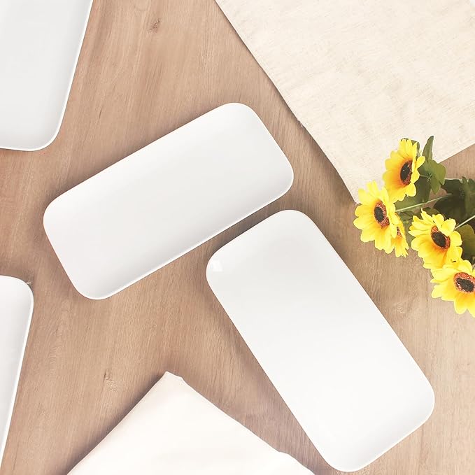 Serving Platters Set of 4, Rectangular Serving Plates, Serving Trays for Entertaining Party, Microwave,Oven,Dishwasher Safe,Kitchen Dinnerware, White 12.4 Inch-Ruum Studio Home