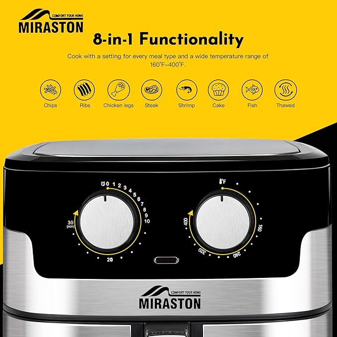 8.5QT Air Fryer, Upgraded Family Size Capacity, Visual Window, Square Basket Dials Stainless Steel Air Fryers, Reheat Leftovers, Easy Cooking for Healthier Breakfast & Dinner in Minutes-Ruum Studio Home