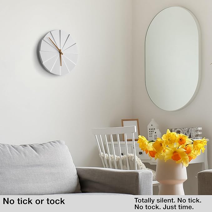 Driini Staircase Modern Wall Clock - Unique 10.5 in. Frameless Concrete Design - Contemporary, Minimalist Decor; No Numbers - Silent Battery Operated Clocks with Decorative Wooden Hands; White-Ruum Studio Home