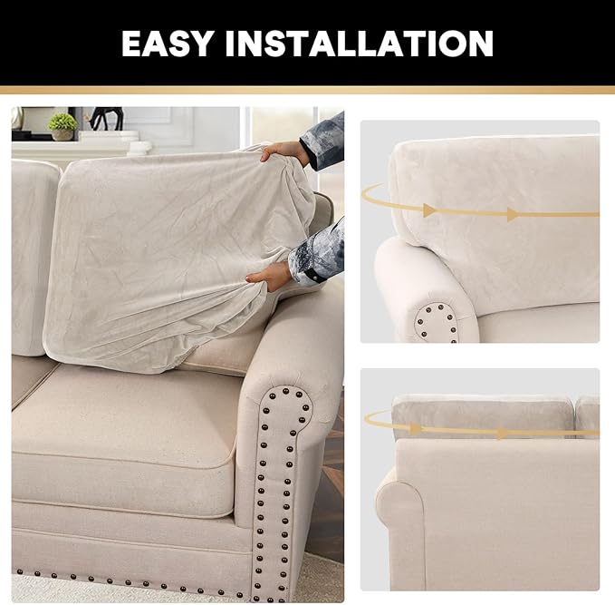 PrinceDeco Sectional Couch Covers Velvet Cushion Covers for Sectional Couch Cushion Covers for Sectional Sofa Separate Sectional Sofa Slipcovers Washable(1 Chaise Back+ 2 Sofa Back,Ivory)-Ruum Studio Home