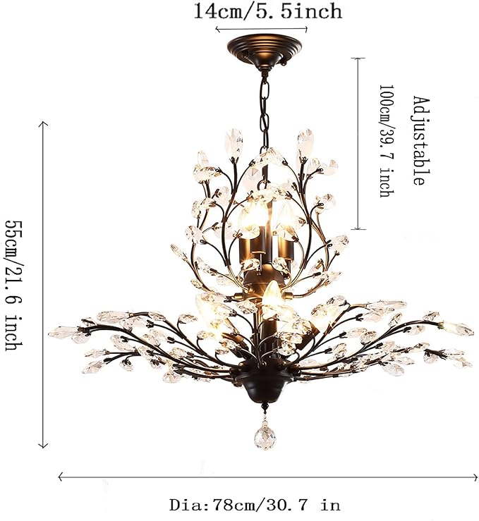Ganeed Crystal Chandeliers,Vintage 8 Lights Pendant Light,K9 Clear Crystal Chandelier Lighting Fixtures,Ceiling Light for Living Room Bedroom Restaurant Porch Hallway (Black)-Ruum Studio Home