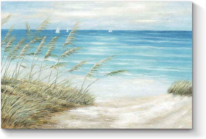 cozy country Coastal Wall Art 45"x30" - Beach Pictures Ocean Canvas Decor - Nautical Artwork Seascape Hand Painting for Living Room, Sea House-Ruum Studio Home