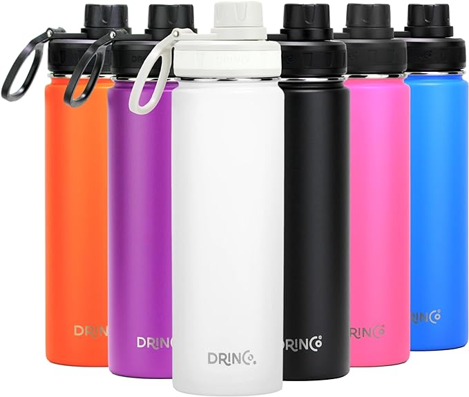 DRINCO Stainless Steel Water Bottle Spout Lid Vacuum Insulated Double Wall Water Bottle Wide Mouth (40oz 32oz 22oz 18oz 14oz) Leak Proof Keeps Cold or Hot (22 oz, 22oz Artic White)-Ruum Studio Home