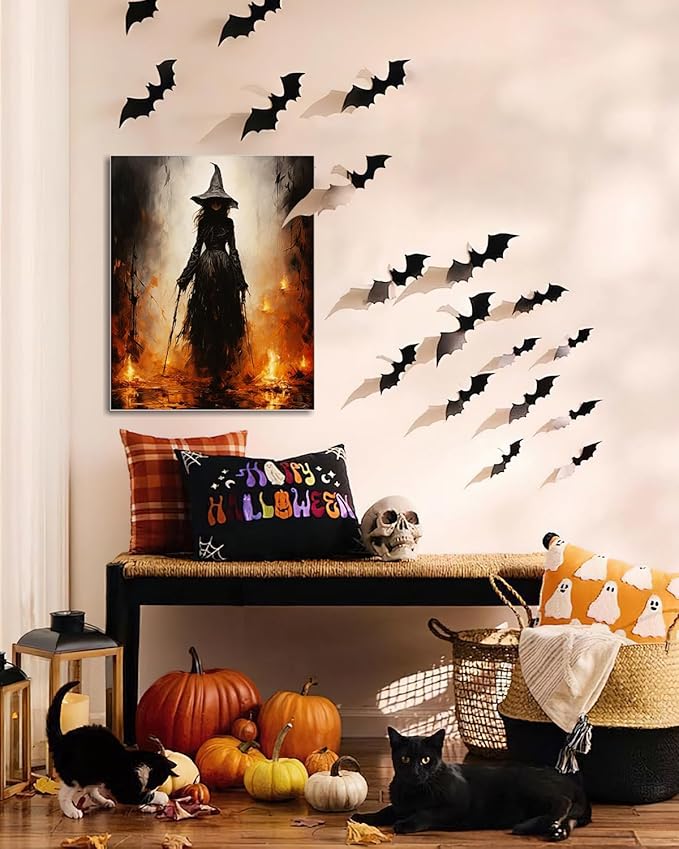 Halloween Canvas Wall Art - Vintage Witche Poster, Gothic Dark Academia Wall Decor, Spooky Halloween Decor for Living Room, Bedroom & Bathroom, Framed Fall Decorations Indoor-Ruum Studio Home