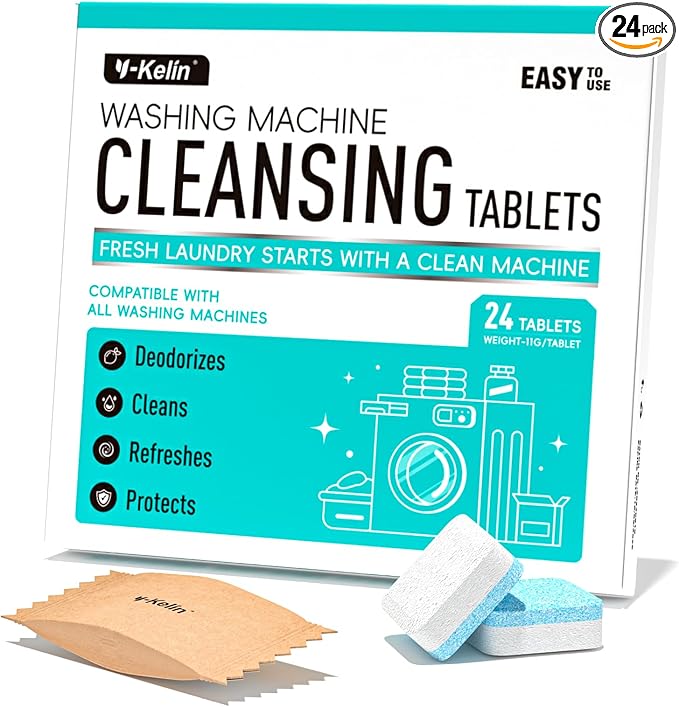 Washing Machine Cleaner Tablets 24 Pack -1 Year Supply for HE Front Loader & Top Load Washer,Septic Safe Washer Machine Cleaner Tablets, Deep Clean,Eco-Friendly Deodorizer-Ruum Studio Home