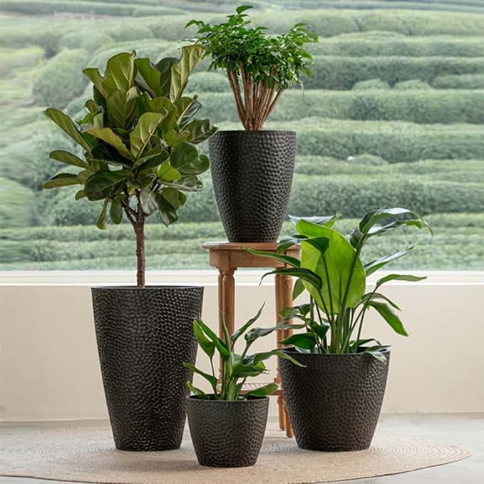 LA JOLIE MUSE 20inch Tall Black Planters Set of 2,Large Planters for Outdoor Plants,Flower Containers for Front Porch, Honeycomb-Ruum Studio Home