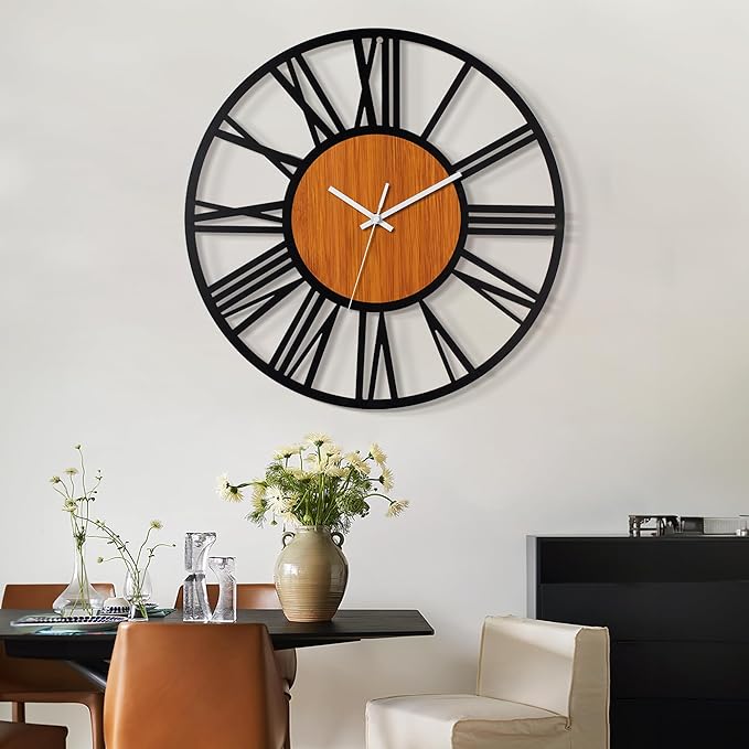 LEIKE 30" Oversized Large Wall Clocks,Silent,Non Ticking,Battery Operated Modern Round Big Wood Decorative Metal Wall Clock for Living Room, Bedroom,Kitchen,Farmhouse,Office Decor - Black,30 Inch-Ruum Studio Home