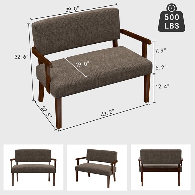 Accent Chair 2 Seat, Arm Chairs with Soft Seat and Armrests for Living Room, Love seat for Dining, Reading, and Waiting Rooms (Brown)-Ruum Studio Home