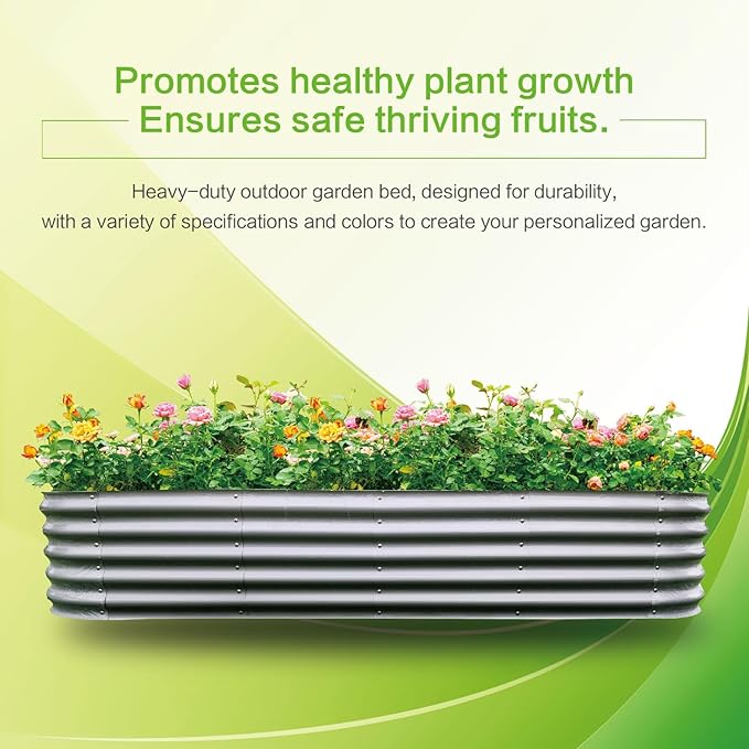 Gardmax Galvanized Raised Garden Bed, Lightweight Planter Boxes Outdoor with Easy Assembly, Large Garden Bed for Vegetables, Fruits, Flower Silver 8FT-Ruum Studio Home