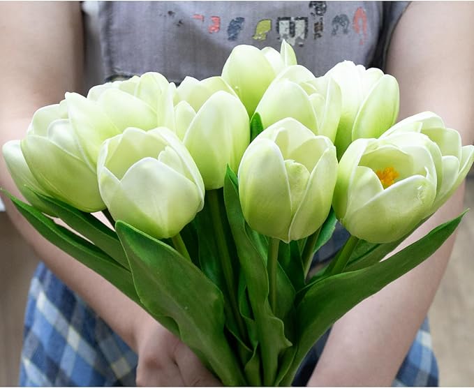 Buart Artificial Tulip in Bulk for Home Kitchen Wedding Bridal Bouquet,Fake Flowers for Valentine's Day Mother's Day Easter Table Centerpieces Decorations(Green,Real-Touch,12pcs)-Ruum Studio Home