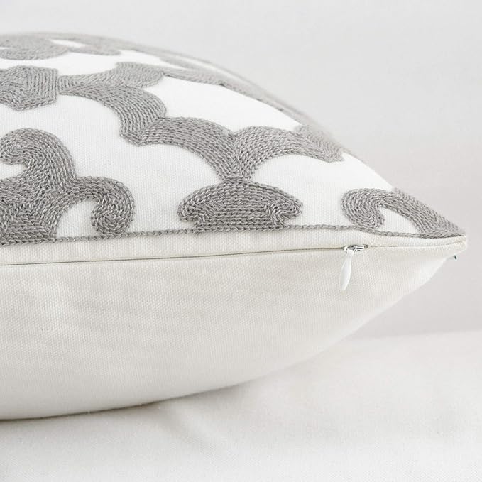 HWY 50 Grey Gray Decorative Throw Pillow Covers 18x18 Inch, Pack of 2 Embroidered Cotton Farmhouse Cushion Cover Pillow Case for Sofa Couch Living Room Bed Bedroon, Geometric Design-Ruum Studio Home