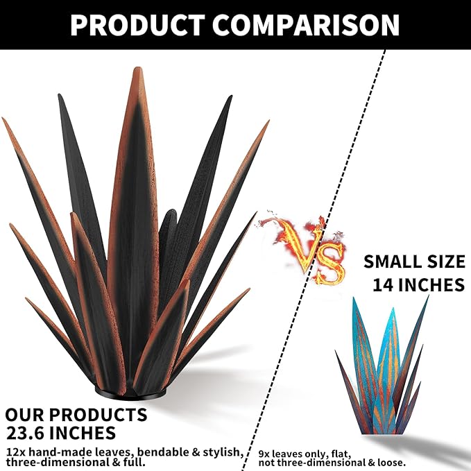 Large Tequila Rustic Sculpture, Rustic Metal Agave Plants for Outdoor Patio Yard, Home Decor Hand Painted Metal Agave Garden Yard Statue, Outdoor Lawn Ornaments Yard Stakes (Black -L)-Ruum Studio Home