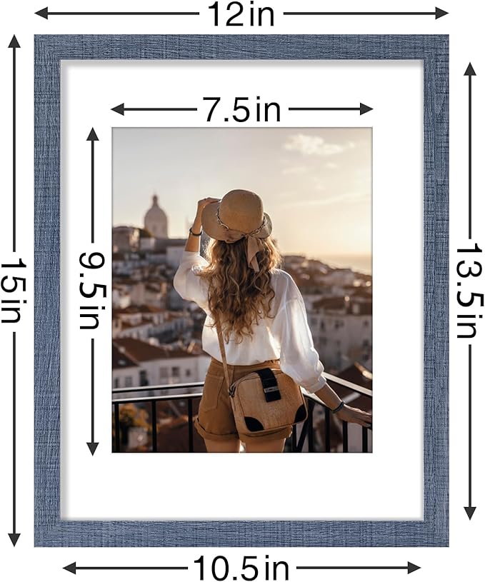 Vittanly 11x14 Picture Frames Set of 9, Shatter Resistant Plexiglass, Display 8x10 Pictures with Mat or 11x14 without Mat, Photo Frames for Wall or Tabletop, Engineered Wood, Navy-Ruum Studio Home