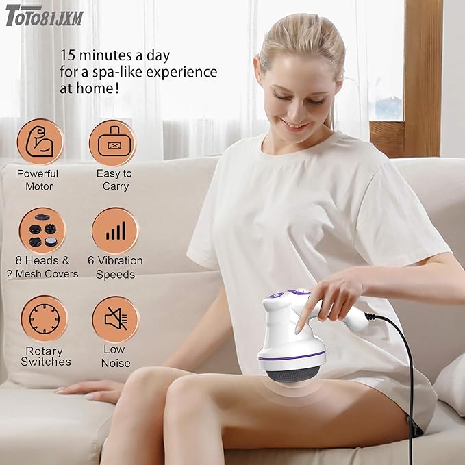 Electric Cellulite Massager – Body Sculpting Machine with 8 Massage Heads, Lymphatic Drainage & Skin Tightening for Belly Stomach Leg, Lipo Roller Massager After Surgery, Adjustable Speed.-Ruum Studio Home