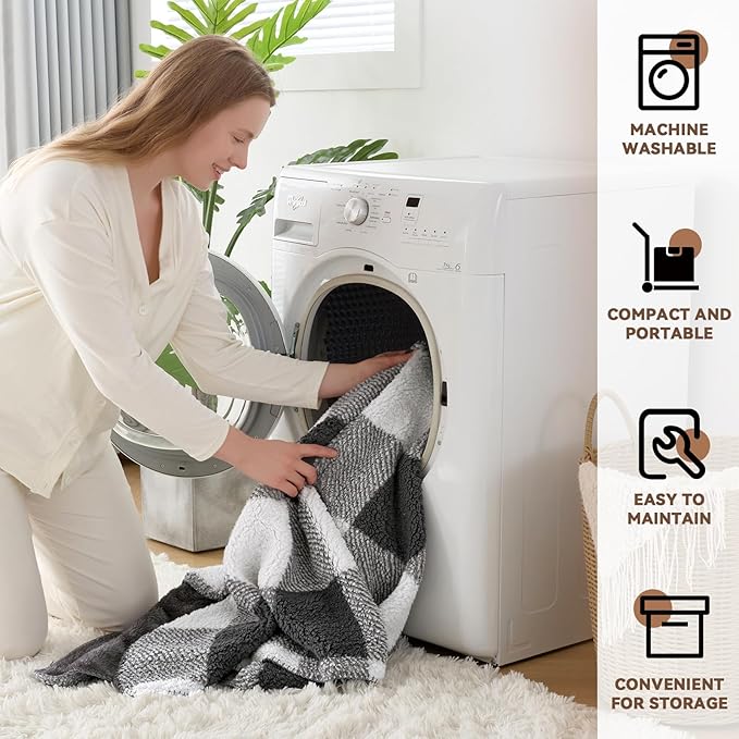 LURKA Checkered Sherpa Fleece Twin-Size Bed Blanket - Extra Thick and Warm Winter Soft Fuzzy Plush Blanket for Couches, Beds & Pets, Smoke Grey, 60x80 Inches-Ruum Studio Home