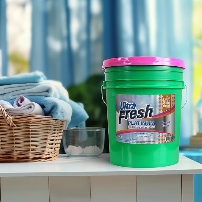 Ultra Fresh 5 Gallon Platinum Fabric Softener for All Machine Types, Liquid Laundry Softener, Up to 640 Loads, Tropical Escape-Ruum Studio Home