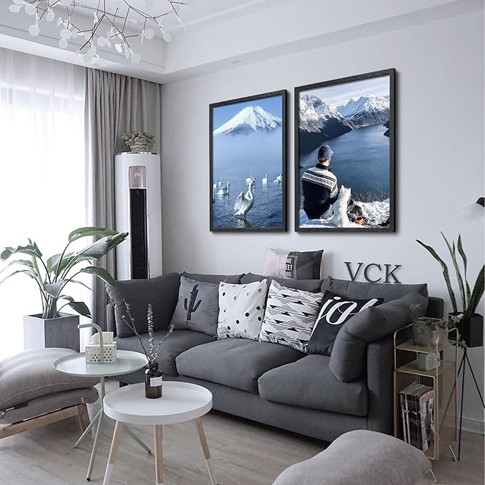VCK 27x40 Solid Wood Poster Frames Set of 3, Exclusive Woodgrain Black Picture Frame, Wall Mounting Hanging-Ruum Studio Home