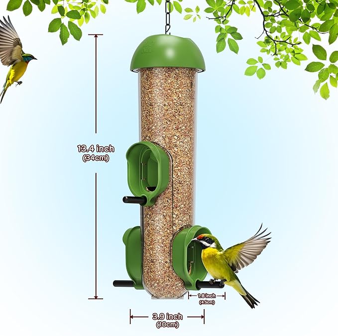 LONA Bird Feeders for Outdoors, Tube Feeder Weatherproof with Multiple Hanging Methods, Wild Bird Feeding Silo for Outside, 3 Port-Ruum Studio Home